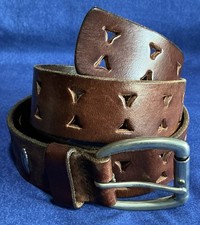 Liquid Tulliani Brown Punched Italian Leather Belt Sz 34 Roller Buckle USA Made