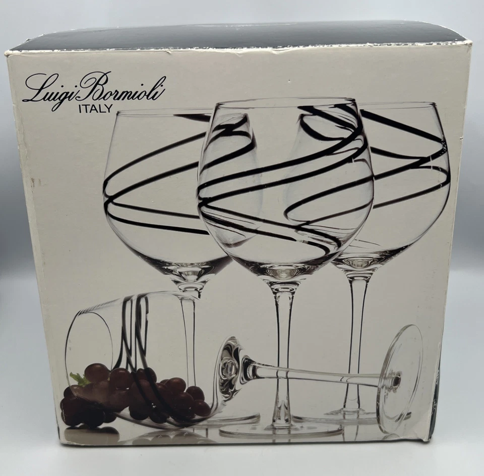 NOVO 4 TAÇAS DE VINHO BALÃO REDEMOINHO ESPIRAL DUPLO PRETO LUIGI BORMIOLI - Imagem 3 de 4