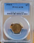 1910 S Lincoln Cent  PCGS AU 58