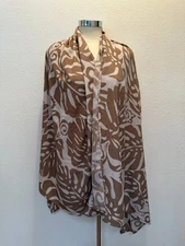 Manuhealii pareo scarf wrap sarong tapestry cover up Monsterra Leaf 70x40 Taupe