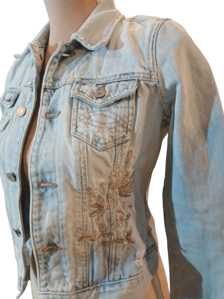 Chaqueta Jean Abercrombie Auténtica Vintage Denim Bordada Floral Juvenil Mediana Foto 2 de 4