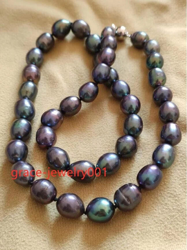 Precioso collar de perlas barrocas negras 22" AAA+ 11-13mm perlas de Tahití oro 14k Foto 2 de 2