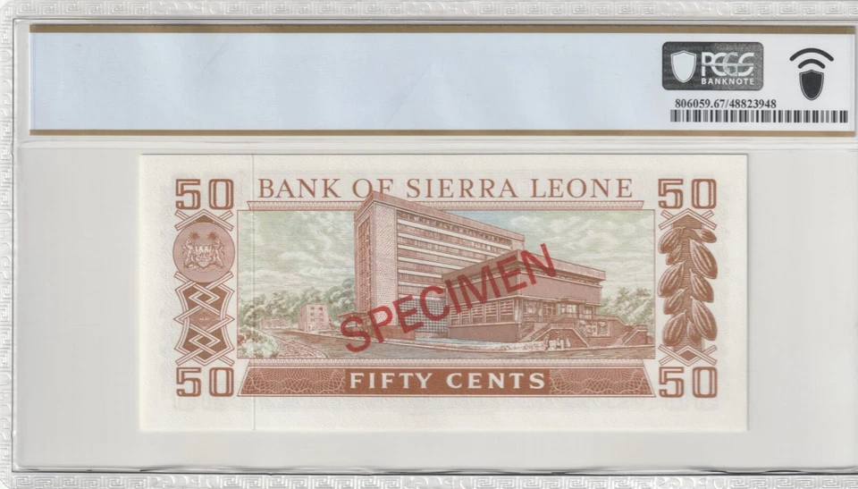 Sierra Leone 50 Cents 1979 Specimen PCGS Banknote Certified UNC 67 PPQ Pick CS2 - Image 2 of 2