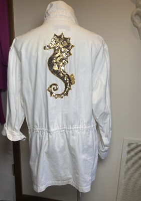 La Costa Spa California Seahorse And Shells Sequins M Jacket Beach Coat Cotton.