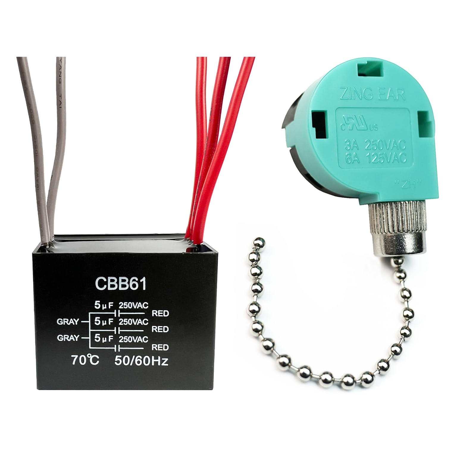 3 Speed Ceiling Fan Pull Chain Switch with 4 Wire CBB61 5uf Capacitor