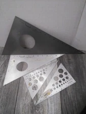 4- Fairgate  Aluminum drafting Triangle Rule W/ Circle  #'S  228-T, 222-T (2)..