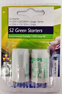 PHILIPS S2 Green Starter 4-22W NEU OVP Single-Series Starters 2 Stück