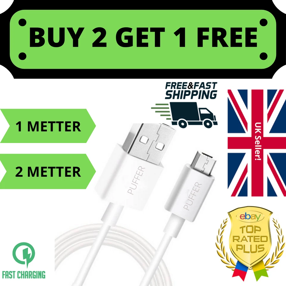 USB Charger Lead Cable Micro Data Phone Fast Heavy Duty Charging Samsung Android - Image 2 of 4