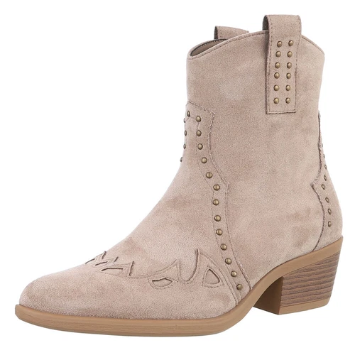 Ladies Studded Zip Up Cowboy Boots Ital Design 4982 in Tan