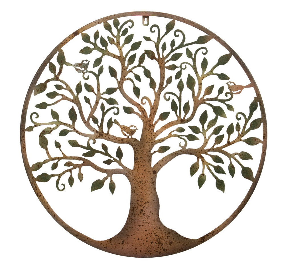 Rusted Metal Green Leaf Tree Of Life Garden Wall Art Plaque 60cm