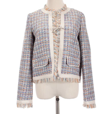 Marc Cain NWT Tweed Blazer Jacket Size N1 US 4 in Blue/Multicolor 100% Cotton - Image 1 of 4