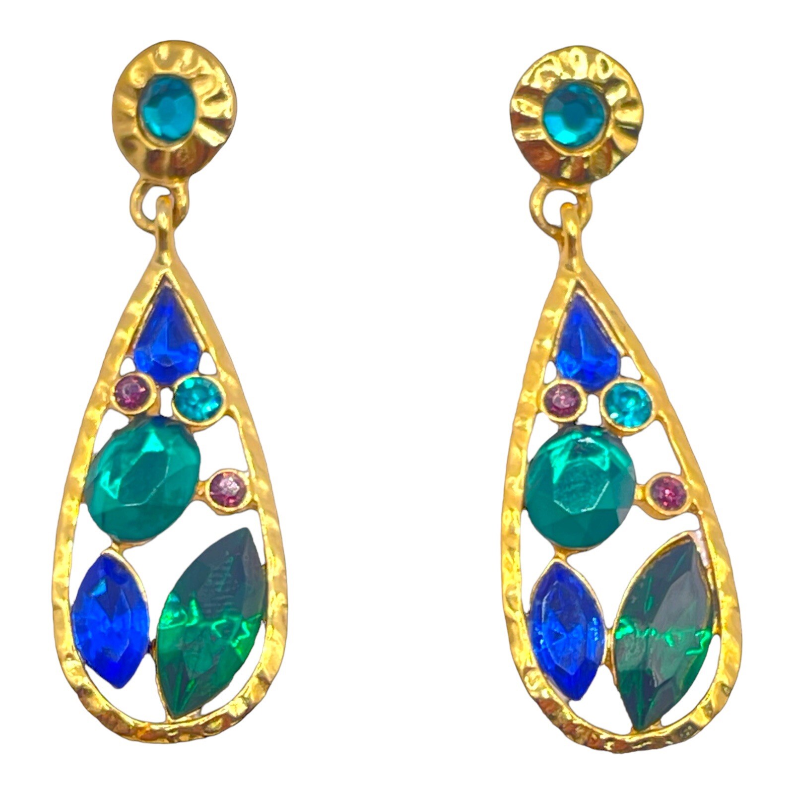 Rhinestones Statement Earrings Drop Dangle Gold T… - image 1