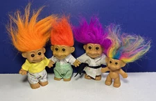Lot of 4 Vintage Russ Troll Dolls 4"-5" Granny Grandpa Karate Gi & Rainbow Hair