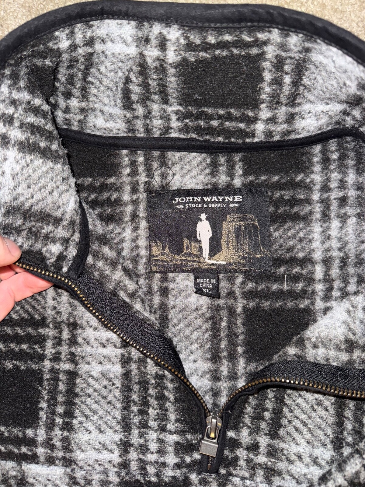 John Wayne 1/4 Zip Flannel Pattern Pullover - image 2