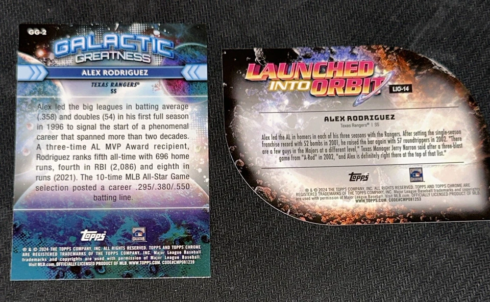 Alex Rodriguez 2024 Topps Chrome Cosmic Baseball Lot (2) LIO-14 & GG-2 Gold 6/50 - Image 3 of 3