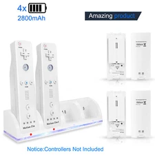 4Pcs Rechargeable 2800mAh Battery +Charging Dock Station for Nintendo Wii Remote