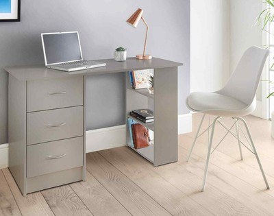 Stylish Lokken 3 Drawer Desk \u0026 Shelves 