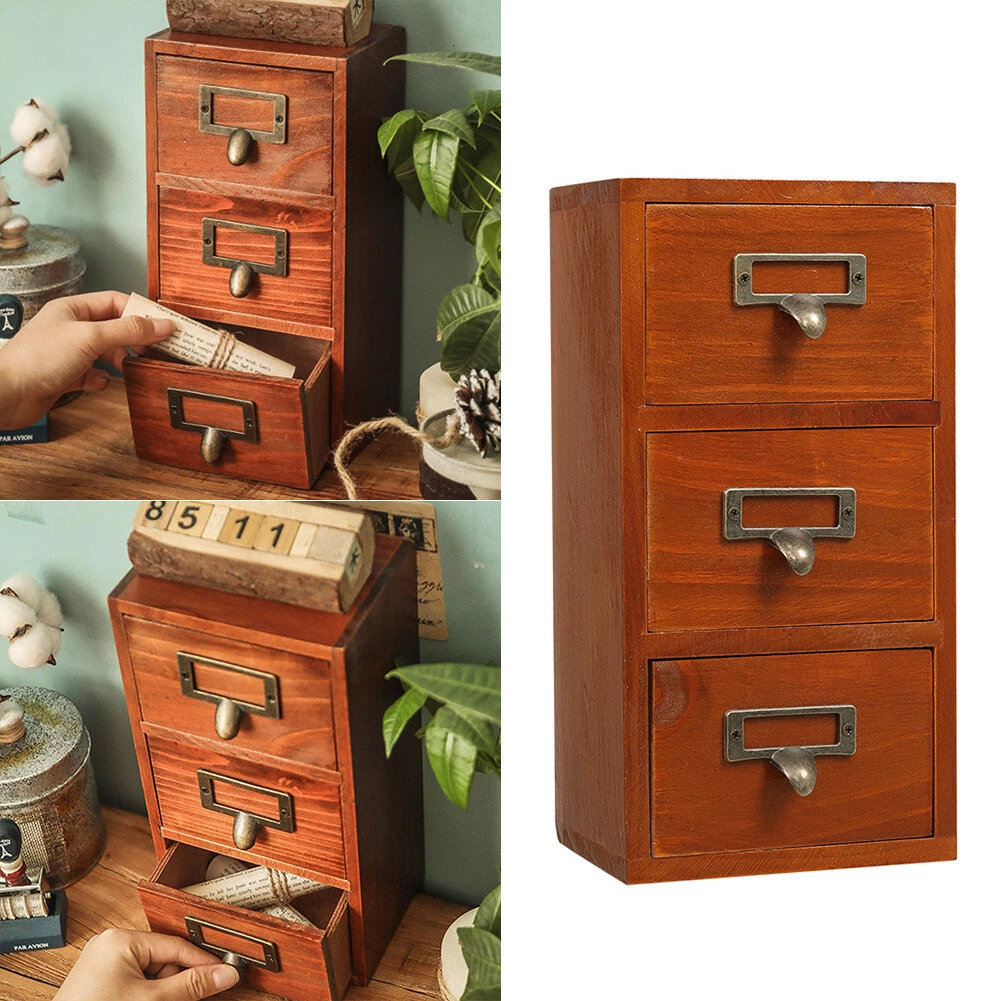 Wooden Storage Cabinet Mini Cupboard Display Shelf w 3 Drawers Desktop Standing