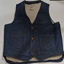 Vintage Wrangler denim SHERPA faux FUR lined VEST retro denim Bikereuc Large