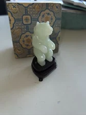 Vintage Carved Stone Bear Spirit Animal Mini Figure With Stand And Box