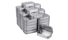 40 Piece Metal Rectangular Empty Hinged Tin Box Containers Mini Portable Silver