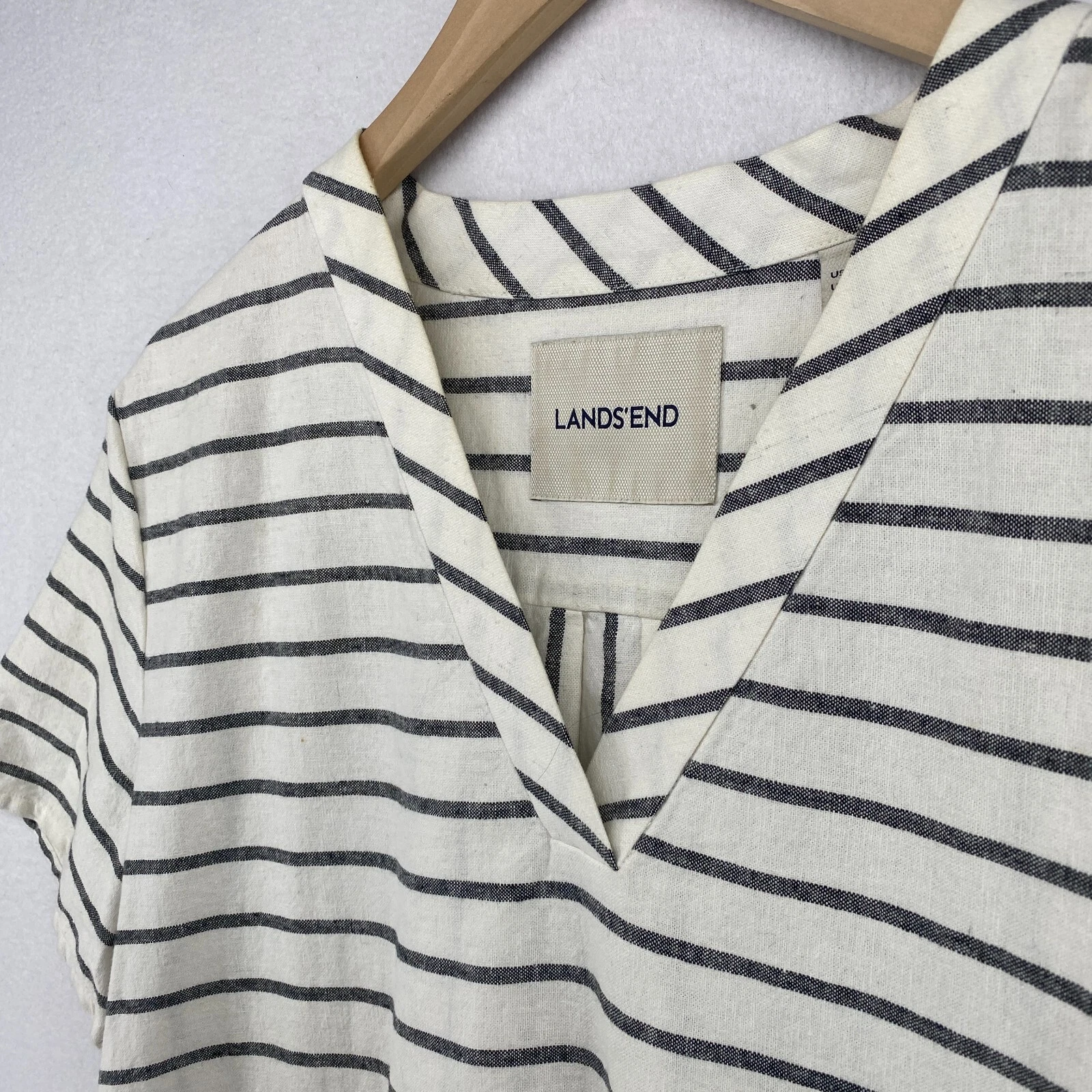 OFF WHITE Abito LANDS' END 14 cotone lino righe tubino tunica manica corta bianco sporco