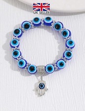UK Fashion Evil Eye Protection Hamsa Hand Pendant Elastic Beaded Charm Bracelet