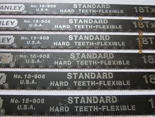 6 Vintage STANLEY USA 10" 18T Carbon Steel Hacksaw Blades NO. 15-908