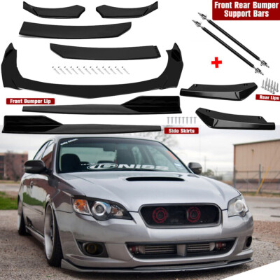 Universal 10-Piece Gloss Black PP Body Kit: Front Bumper Lip, Side Skirts, Rear Splitters & Adjustable Struts For Subaru Legacy