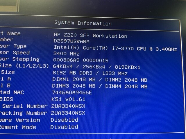 HP Z220 SFF Workstation intel i7 3770 3.40Ghz 8GB 500GB DVDRW