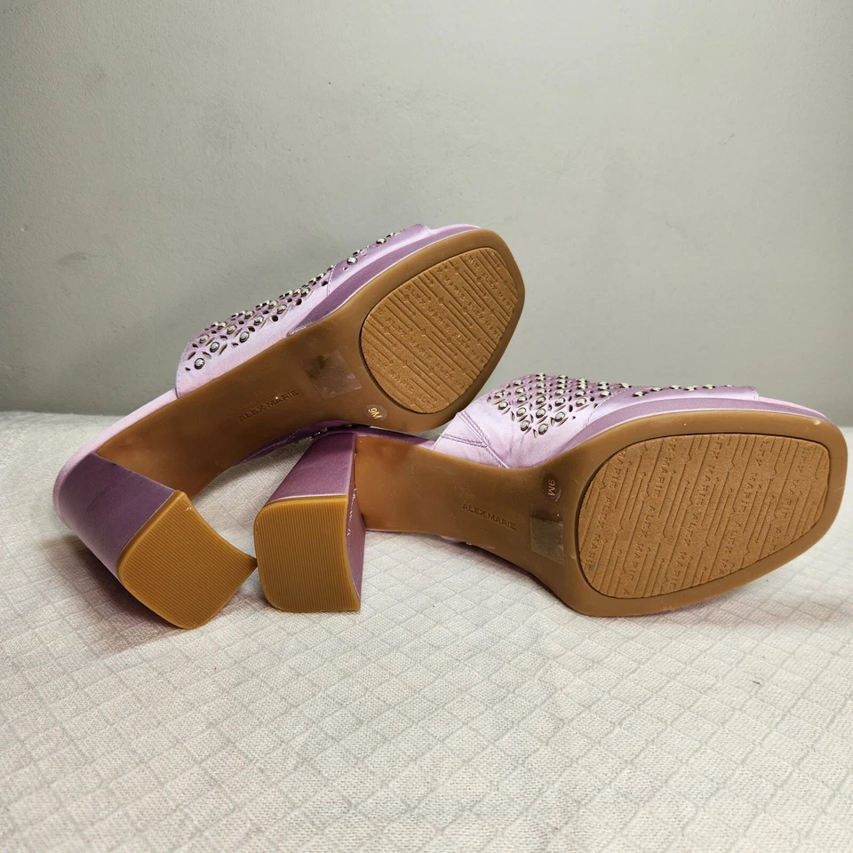 Sandálias femininas Alex Marie de tecido corte a laser salto strass violeta tamanho 9 M - Imagem 4 de 4