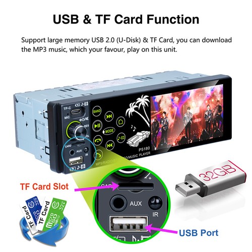 Touch screen stereo autoradio 3,8" singolo 1 DIN Bluetooth SWC lettore MP5 FM/USB - Foto 5 di 18