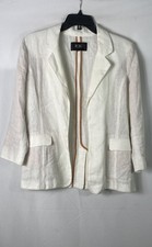 BCBG Paris Women's White Linen Notched Lapel Single Button Blazer