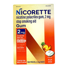 Nicorette Nicotine Polacrilex Gum,2mg Stop Smoking Aid Gum -100 Pcs-Fruit Chill