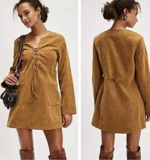 NWT Free People Bradley Faux Suede Lace-UpLong Sleeve Dress, Size Small