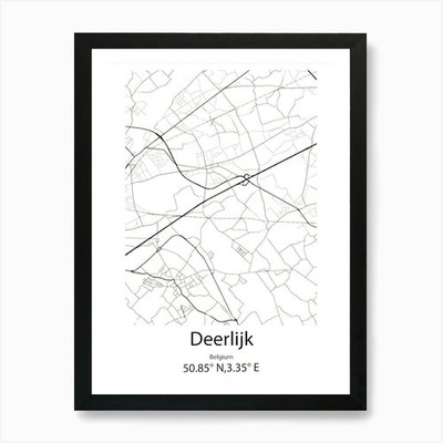 Deerlijk, Belgien minimalistische Karte Kunst gerahmtes Wandbild Poster Leinwanddruck Bild