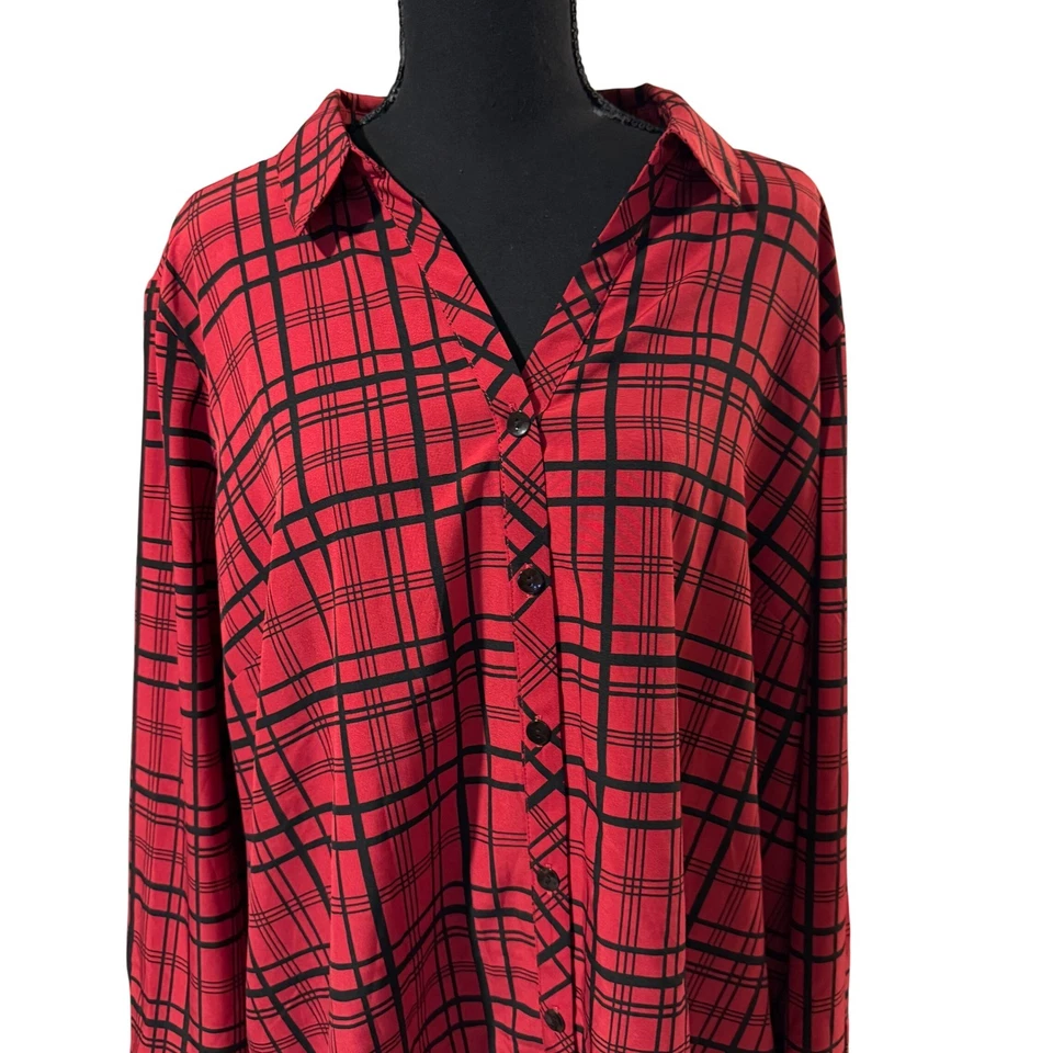 Top Susan Graver Fin de Semana Rojo a Cuadros Abotonado XL Artístico Madura Oficina Carrera Foto 2 de 4