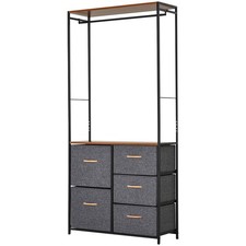 Image of HOMCOM Storage Coat Rack Hallway Bedroom Organiser Shelves w/ Hanger, 5 Drawer