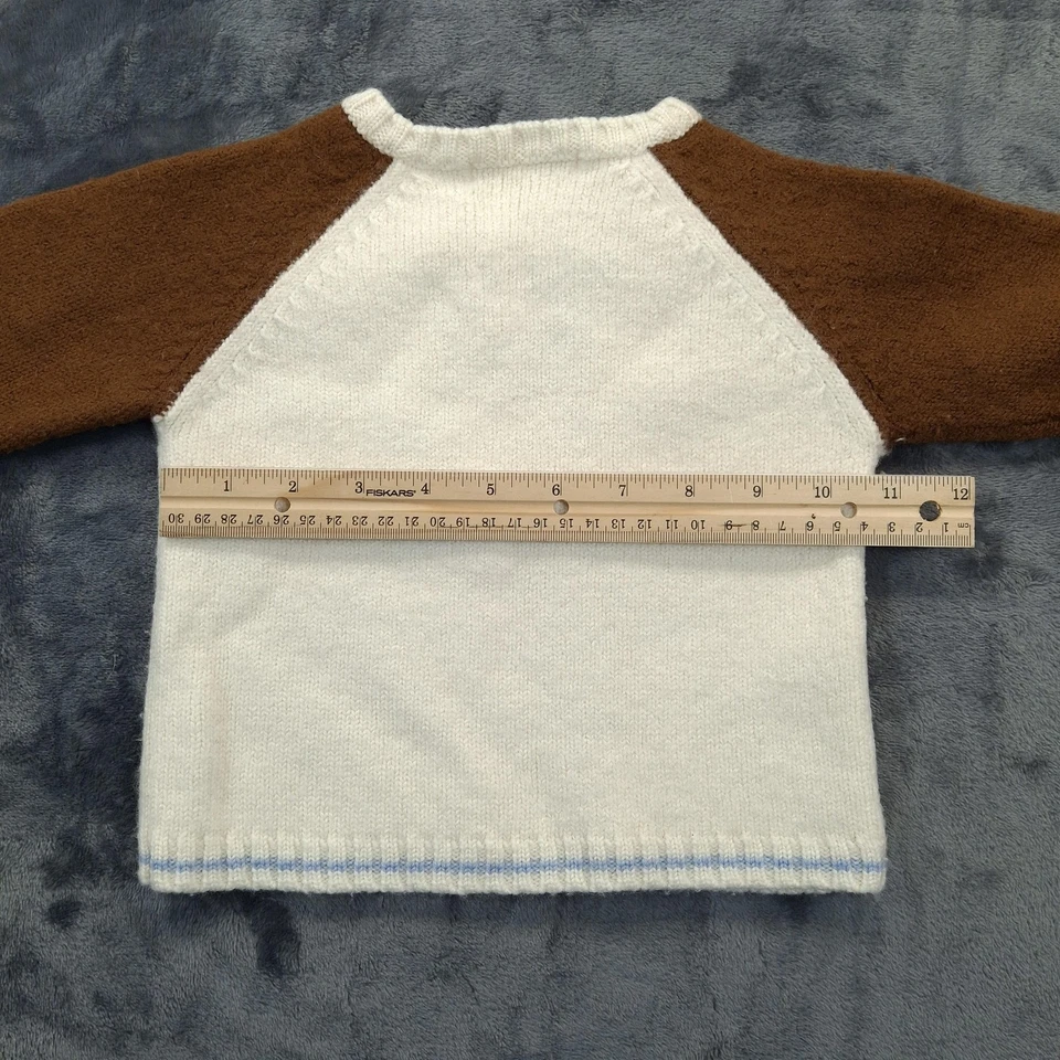 Janie and Jack Sweater Boys 12-18 Months Cream Brown Wool Fox Applique Raglan - Image 4 of 4