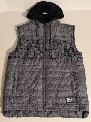 Ecko Unltd Men's Medium Gray Sleeveless Hooded Full Zip Puffer Vest Jacket Lined
