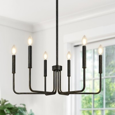 6 Light Black /Gold Rustic Linear Candle Antique Style Chandelier Kitchen Island