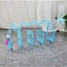 Interactive Spiral Cat Toy Tunnel with Feather Teasers. Foldable. Blue. NWT