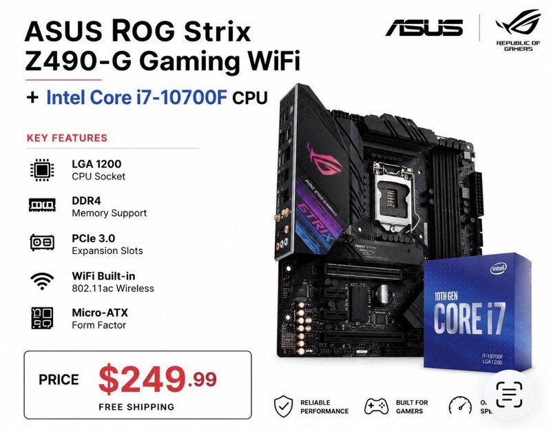 ASUS ROG Strix Z490-G Gaming (Wi-Fi) MicroATX LGA1200 + i7-10700F