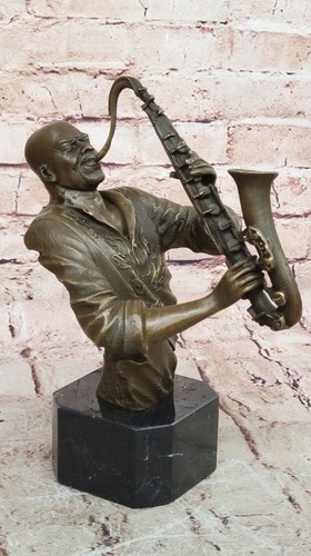 African American Trumpet Horn Player Jazz Musician Bronze Marble Statue Figure - Picture 3 of 10