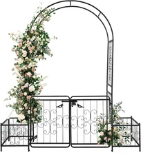 VINGLI Garden Arbor Arch with Gate and Planter Box, Wedding Arch Archway for Cer