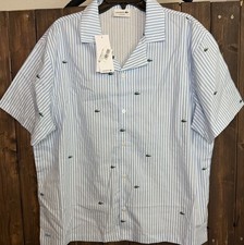 Lacoste Mens Size Large Crocodile Logo Sleep Shirt Woven Cotton Blue Stripe NWT
