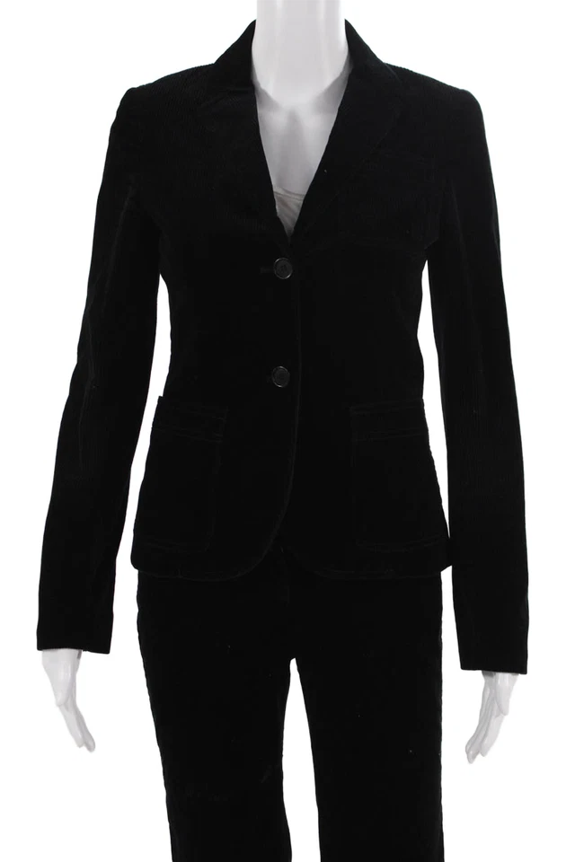 Theory Womens Cotton Long Sleeve Buttoned Blazer Pants Set Black Size 2 - Image 2 of 4