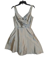 Alfred Sung D624 Silver Fit & Flare Dress With Pockets V-Neck Sleeveless Back Zi