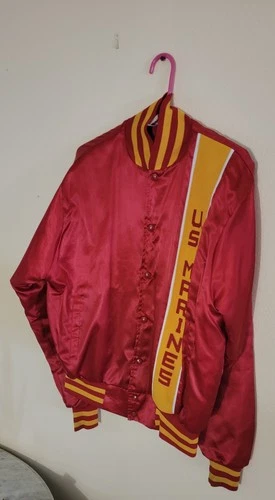 Vintage US Marines Jacket Mens Large Red Soffe Satin Varsity Bomber Made USA 80s image 3