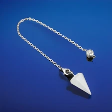 Natural Polished Clear White Quartz Stone Pendulum Silvertone Chain Divination 